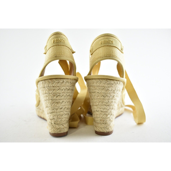 Fendi Roma Natural FF Logo Ankle Strap Lace Up Sandal Espadrille Wedge Heel 36.5 - Picture 11 of 12